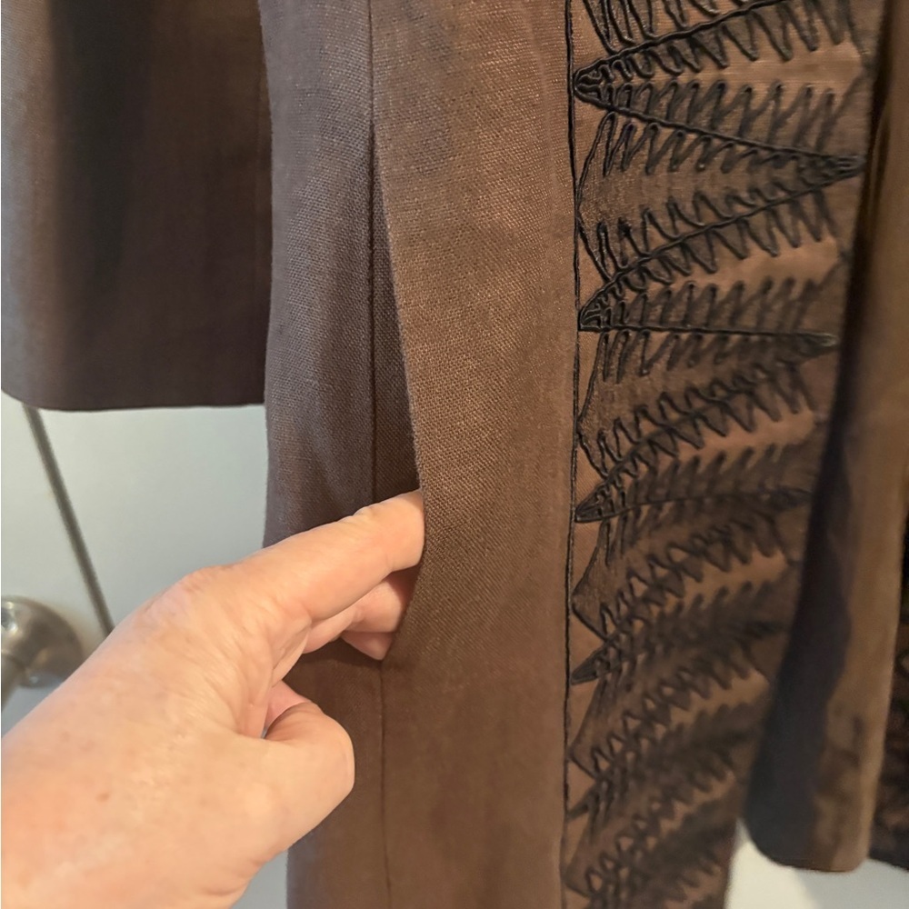 Linda Allard Ellen Tracy Embroidered Long Open Front Jacket w/ Pockets Size 10 - Picture 10 of 16